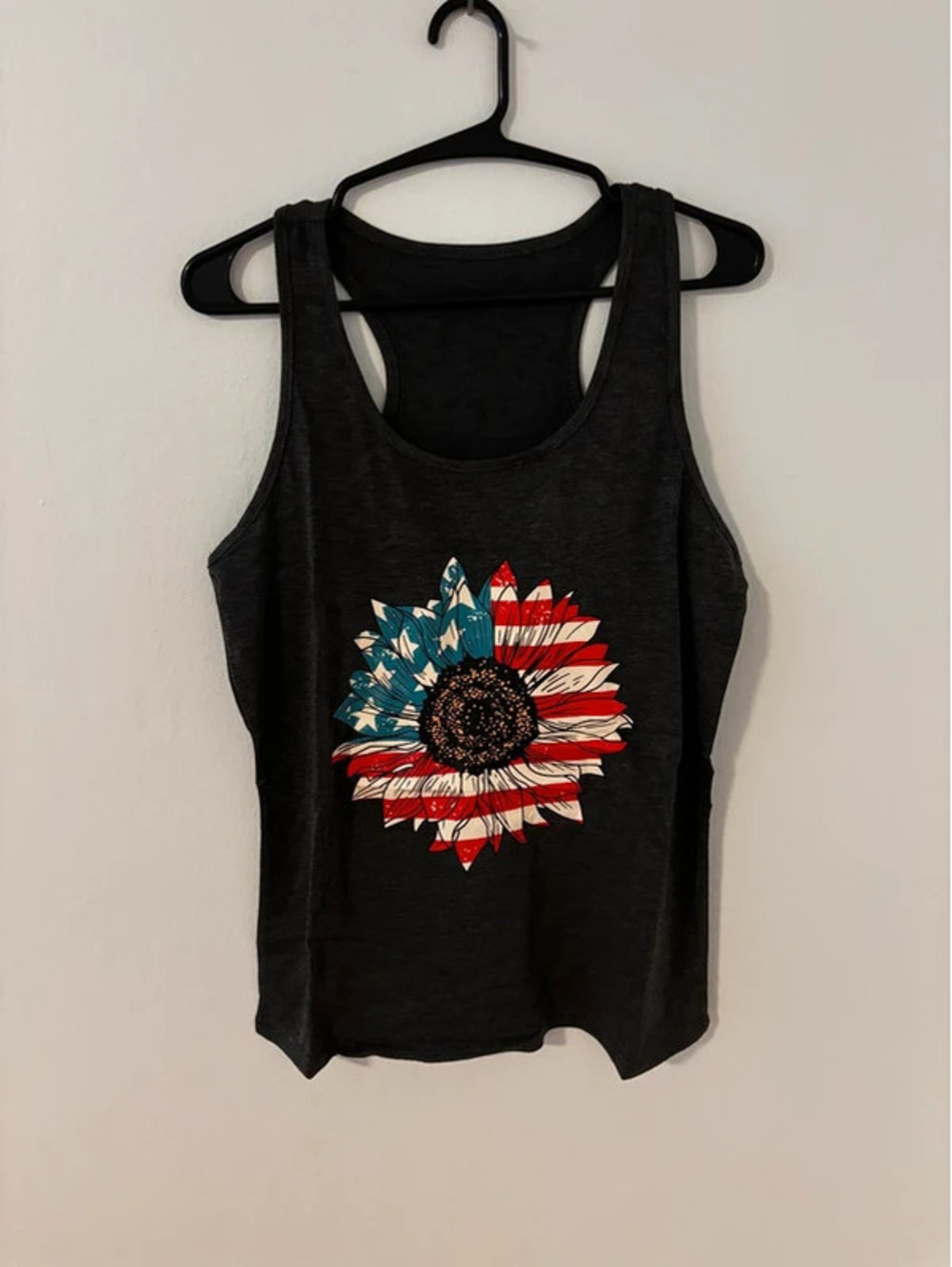 Patriotic American Flag Sunflower Racerback Tank Small